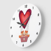 Niedlich Fox Couple in Heart Air Ballon Große Wanduhr (Winkel)