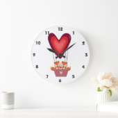 Niedlich Fox Couple in Heart Air Ballon Große Wanduhr (Zuhause)
