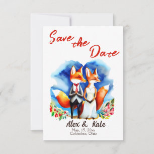 Niedlich Fox Couple Wedding Save the Date Announct