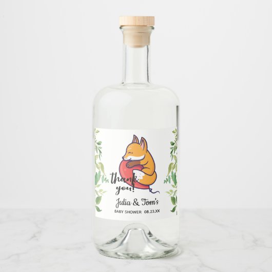 Niedlich Fox Danke, Baby Dusche Alkoholflaschenetikett (Vorderseite)