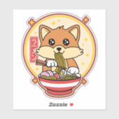 Niedlich Fox Eating Ramen Kawaii Japanisches Leben Aufkleber (Blatt)
