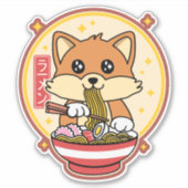 Niedlich Fox Eating Ramen Kawaii Japanisches Leben Aufkleber (Vorderseite)