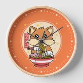 Niedlich Fox Eating Ramen Kawaii Japanisches Leben Uhr (Vorderseite)