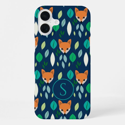 Niedlich Fox Face Forest Leaf Muster Monogram iPhone Hülle (Rückseite)
