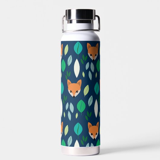 Niedlich Fox Face Forest Leaf Muster Monogram Trinkflasche (Rückseite)