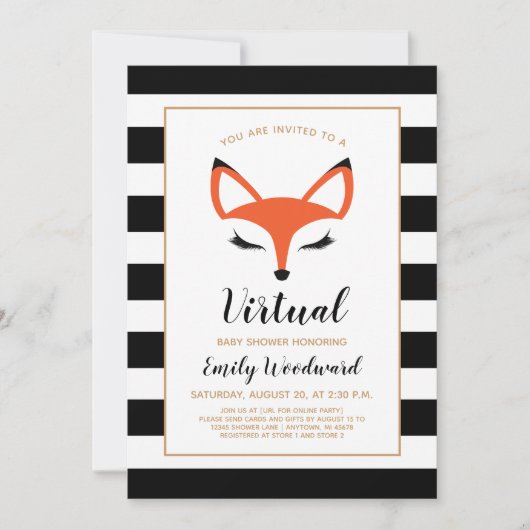 Niedlich Fox Face Virtual Baby Dusche Einladung (Vorderseite)