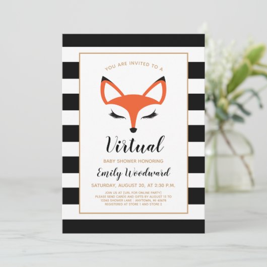 Niedlich Fox Face Virtual Baby Dusche Einladung (Stehend Vorderseite)