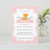 Niedlich Fox Geburtstag Einladung Pink (Stehend Vorderseite)