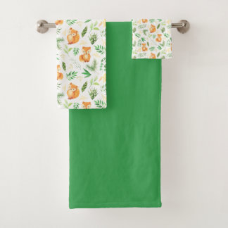 Niedlich Fox Green Blätter Solid Green Handtuch Badhandtuch Set