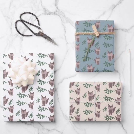 Niedlich Fox Herbst Herbstgrönen Geschenkpapier Set (Vorderseite)