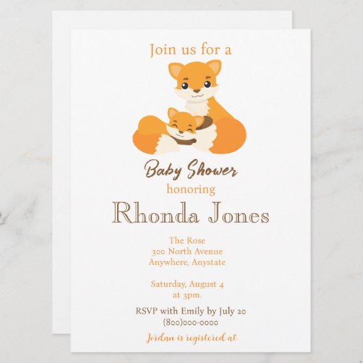 Niedlich Fox Herbstdusche Einladung (Vorne/Hinten)