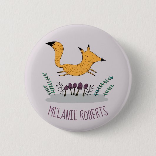 Niedlich Fox Illustration Kids Name Button (Vorderseite)