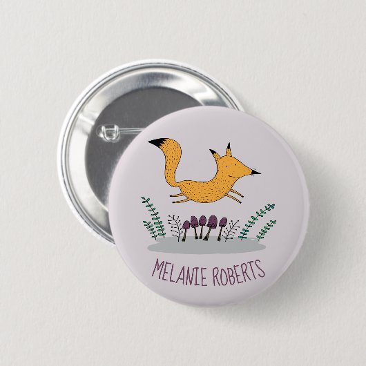 Niedlich Fox Illustration Kids Name Button (Vorne & Hinten)