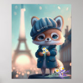 Niedlich Fox in Blue, Paris Eiffelturm Personalisi Poster (Vorne)
