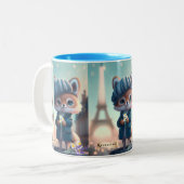 Niedlich Fox in Blue, Paris Eiffelturm Personalisi Zweifarbige Tasse (Vorderseite Links)