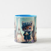 Niedlich Fox in Blue, Paris Eiffelturm Personalisi Zweifarbige Tasse (Mittel)
