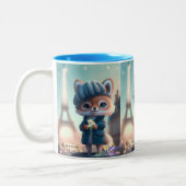 Niedlich Fox in Blue, Paris Eiffelturm Personalisi Zweifarbige Tasse (Links)