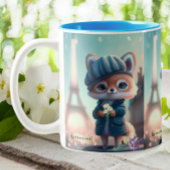 Niedlich Fox in Blue, Paris Eiffelturm Personalisi Zweifarbige Tasse