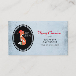 Niedlich Fox in Christmas Hat on Blue Vintag Backg Visitenkarte