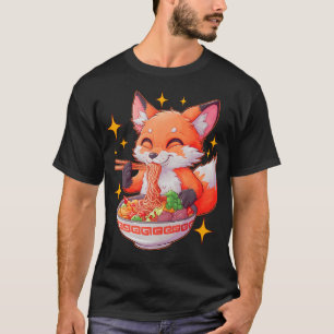 Niedlich Fox Japanischer Anime Kawaii Eating Ramen T-Shirt