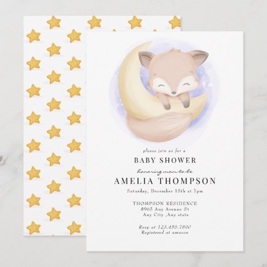 Niedlich Fox | Kinderdusche Einladung (Vorne/Hinten)