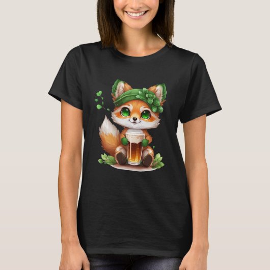 Niedlich Fox Lieben Beer St Patrick's Day T-Shirt (Vorderseite)
