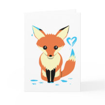 Niedlich Fox-Malerei Blue Heart Custom Grußkarte