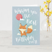 Niedlich Fox mit Balloon Happy Birthday Karte (Gelbe Blume)