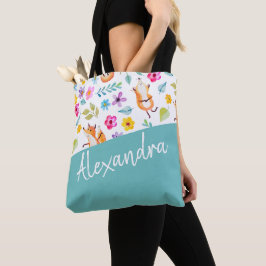 Niedlich Fox Muster Aquamarin Personalisiert Tasche