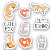 Niedlich Fox Niedlich Bunny Liebe Stickers Aufkleber (Vorderseite)