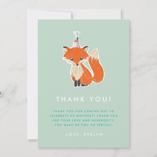 Niedlich Fox Party Hat Woodland Geburtstag Dankeskarte (Vorderseite)