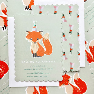 Niedlich Fox Party Hat Woodland Geburtstag Einladung