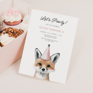 Niedlich Fox Party Hat Woodland Geburtstag Einladung