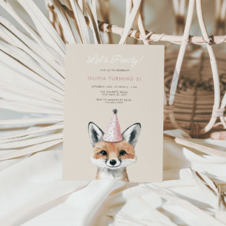Niedlich Fox Party Hat Woodland Geburtstag Einladung