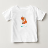 Niedlich Fox Party Hat Woodland Personalisiert Nam Baby T-shirt (Vorderseite)