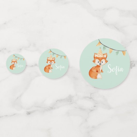 Niedlich Fox Party Woodland Happy Birthday Mint Gr Konfetti (Vorderseiten)