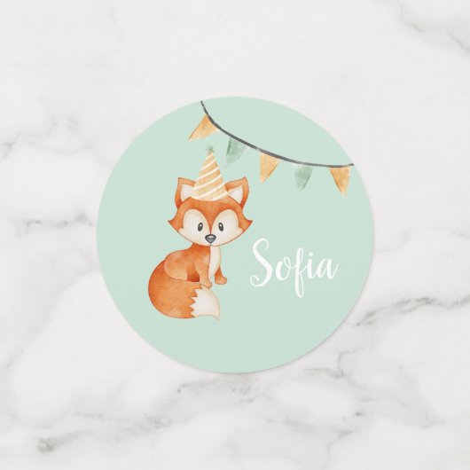 Niedlich Fox Party Woodland Happy Birthday Mint Gr Konfetti (Klein Vorderseite)
