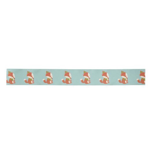 Niedlich Fox Pattern - Aqua Green Christmas Satinband (Vorderseite)