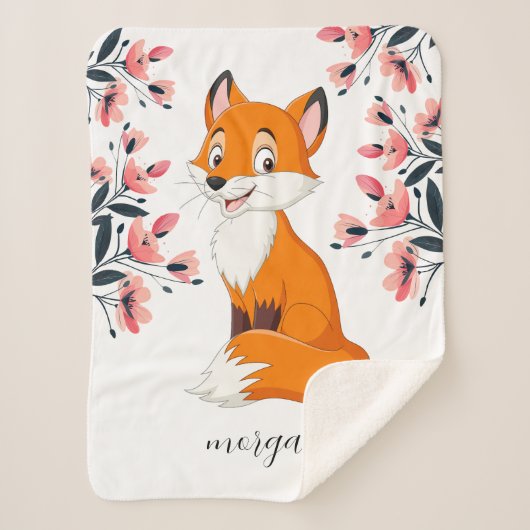 Niedlich Fox Pink Blume Kindername oder Ihre Nachr Sherpadecke (Vorderseite)