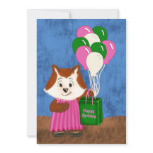 Niedlich Fox Pink Dress Balloons Happy Birthday Ge