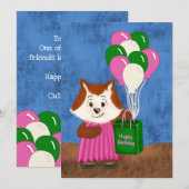 Niedlich Fox Pink Dress Balloons Happy Birthday Ge (Vorne/Hinten)