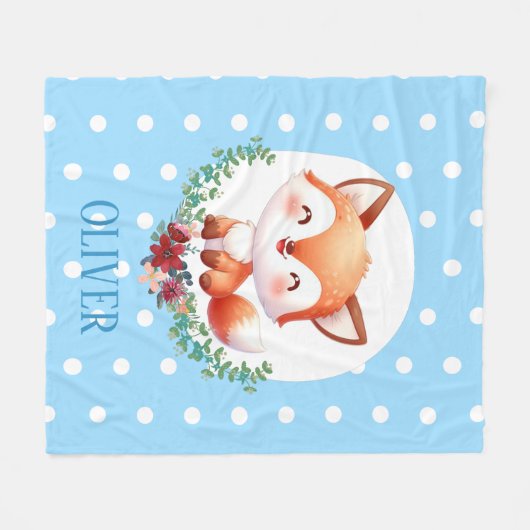 Niedlich Fox Polka Dot Elegant Fleecedecke (Vorderseite (Horizontal))