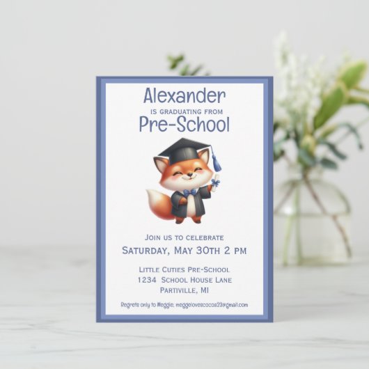 Niedlich Fox Preschool Kids Graduation Party Einladung (Stehend Vorderseite)