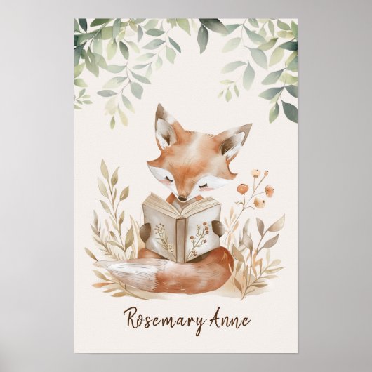 Niedlich Fox Reading Books Kinderzimmer Woodland A Poster (Vorne)