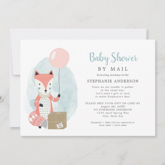 Niedlich Fox Shipping Box Girl Baby Shooter by Mai Einladung (Vorderseite)