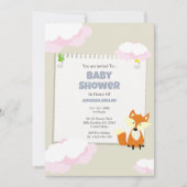Niedlich Fox und Pink Cloud Baby Dusche Einladung (Vorderseite)
