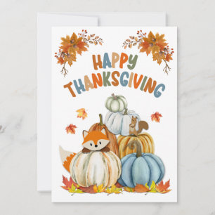 Niedlich Fox und Retro Pumpkins Happy Thanksgiving Feiertagskarte