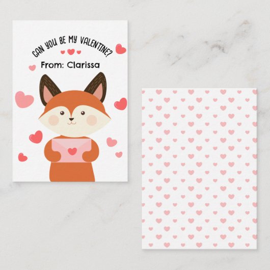 Niedlich Fox Valentinstag Card Kinder mit Herz Mitteilungskarte (Vorne/Hinten)