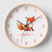 Niedlich Fox Wasserfarbe Rote Schrift Name des Kid Uhr (Vorderseite)
