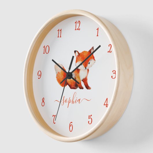 Niedlich Fox Wasserfarbe Rote Schrift Name des Kid Uhr (Winkel)